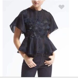 Banana Republic Feminine Organza Peplum Top with Applied Flowers- S - NWTags